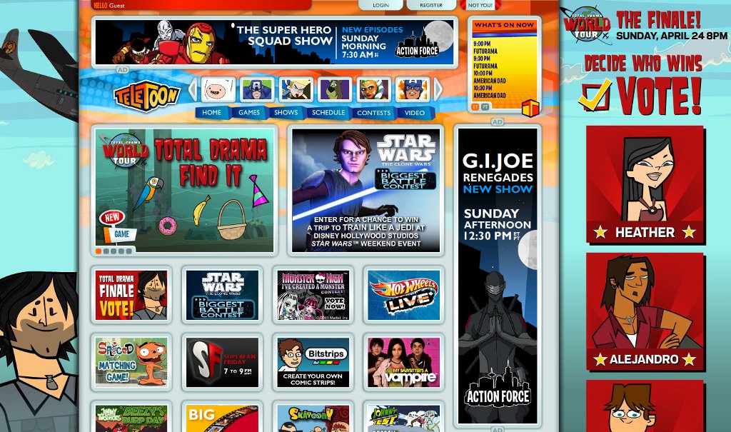 Total Drama Find It being promoted on the homepage of <a href='http://www.teletoon.com' target='_blank'>teletoon.com</a>.