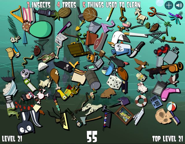 In level 21, the objects start to appear more crowded together.