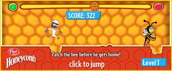 The goal of the game is to jump over obstacles to catch the bee.