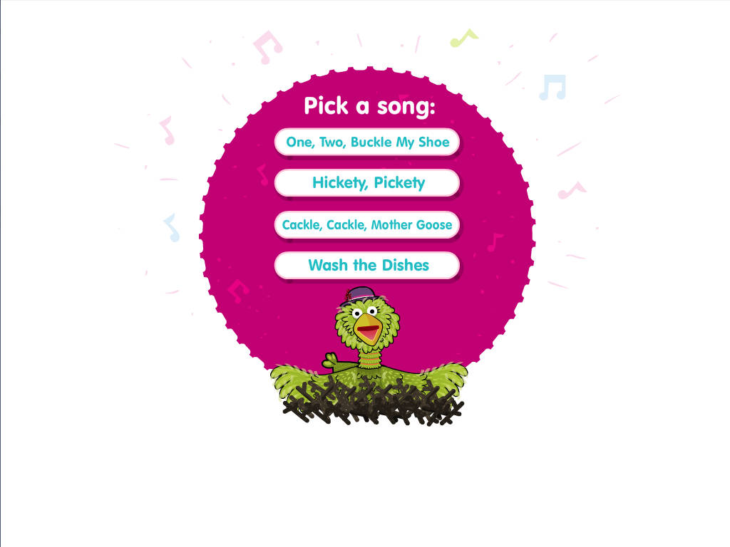 Main menu where you can pick a song, with a voice over.