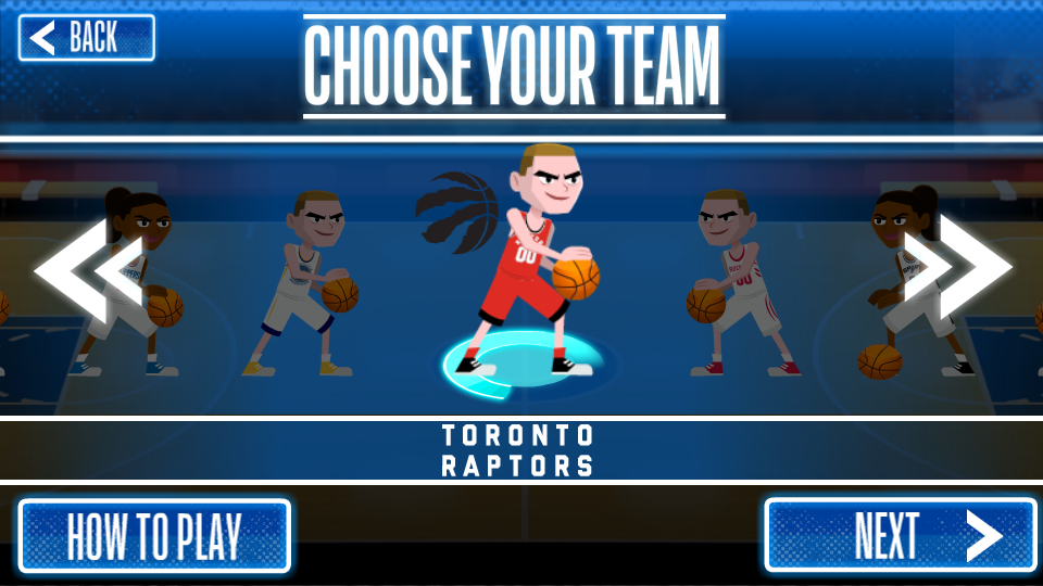User could select from eight different teams, each with their own uniform.