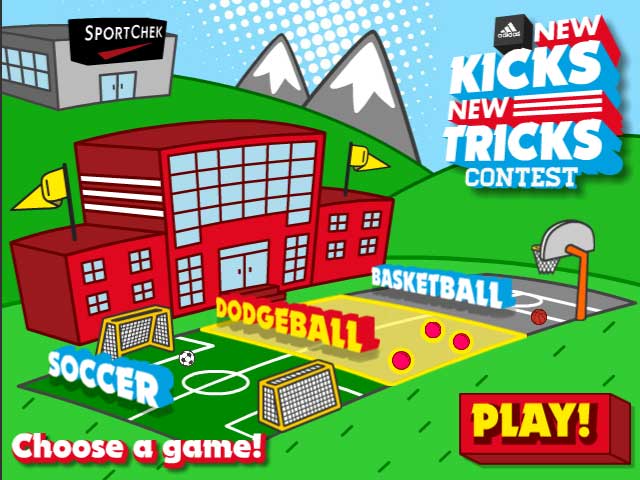 Title screen allowing user to pick a sport: Soccer, Basketball or Dodgeball.