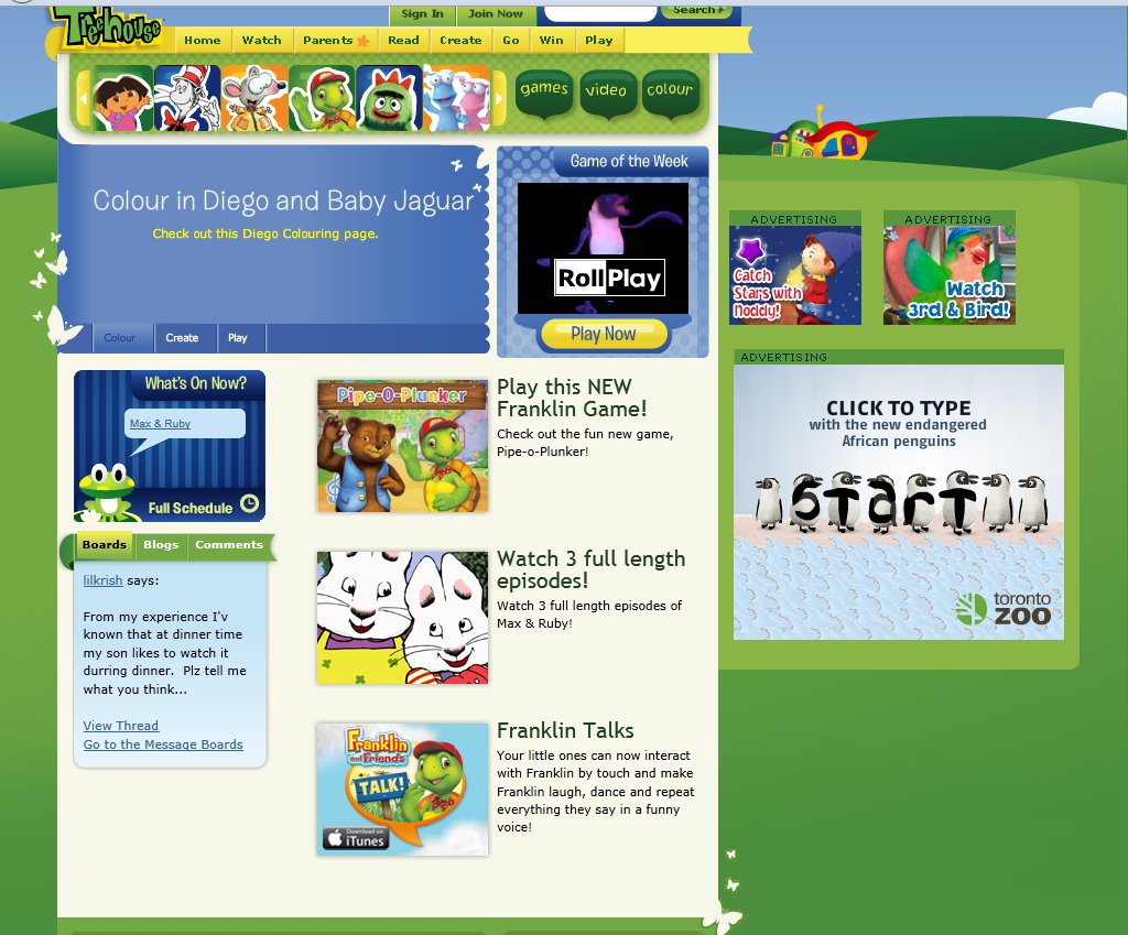 Pipe-O-Plunker being promoted on the homepage of <a href='http://treehousetv.com/' target='_blank'>Treehouse TV</a>.