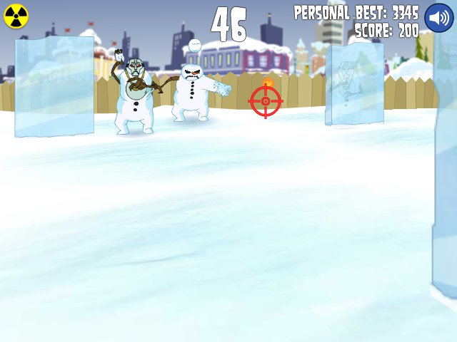 Once Johnny Test gets around the ice block, he is in a good position to aim, but is also vulnerable to attack from killer snowmen.