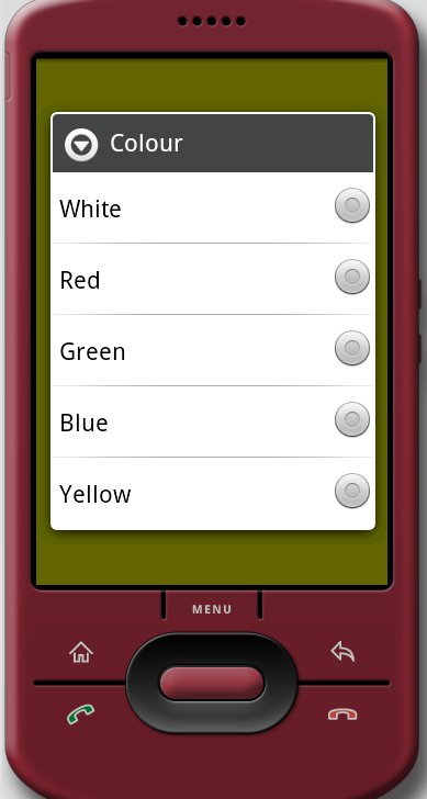Colour menu screen.