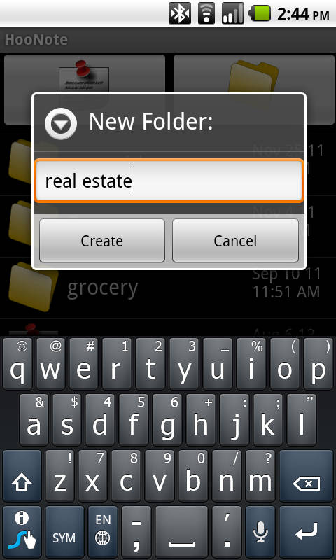 Creating a new folder in Hoo Note.