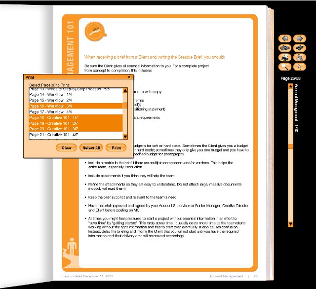 Printing several (or all) pages of the book is possible by highlighting different pages.