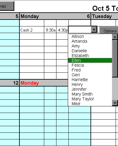 Assigning an employee to a shift in the schedule